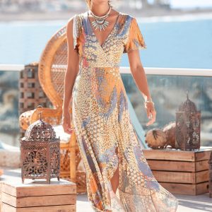 Wrap Maxi Dress - Orange Multi