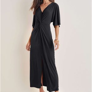Twist Front Maxi Dress - Jet Black